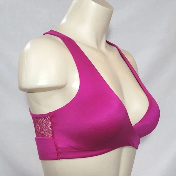 XS Gilligan O'Malley Lightly Lined Lace Back Wire Free Bralette Springtime Pink - Picture 2 of 6